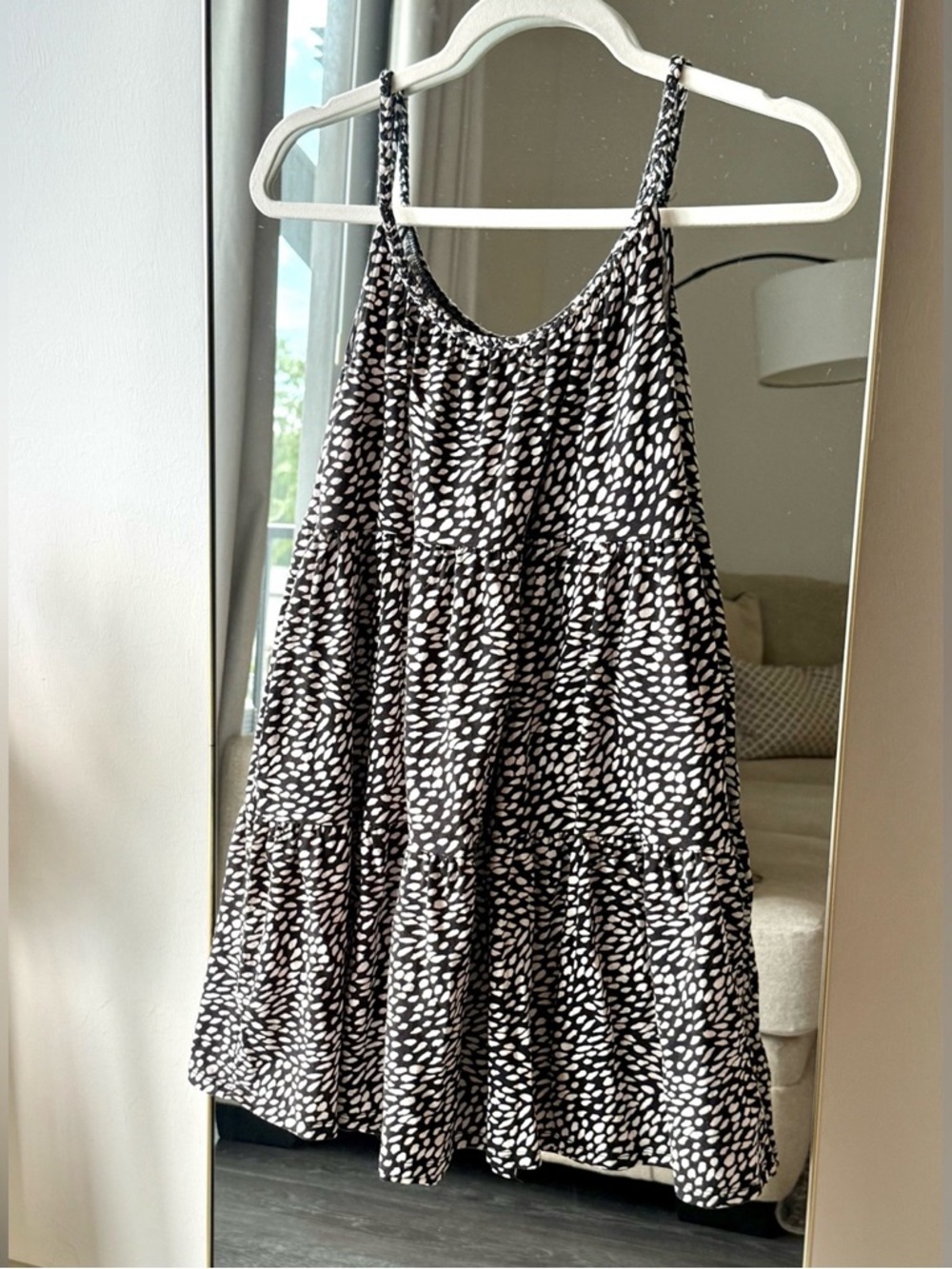 Girls Black and White Spotted Tiered Sundress